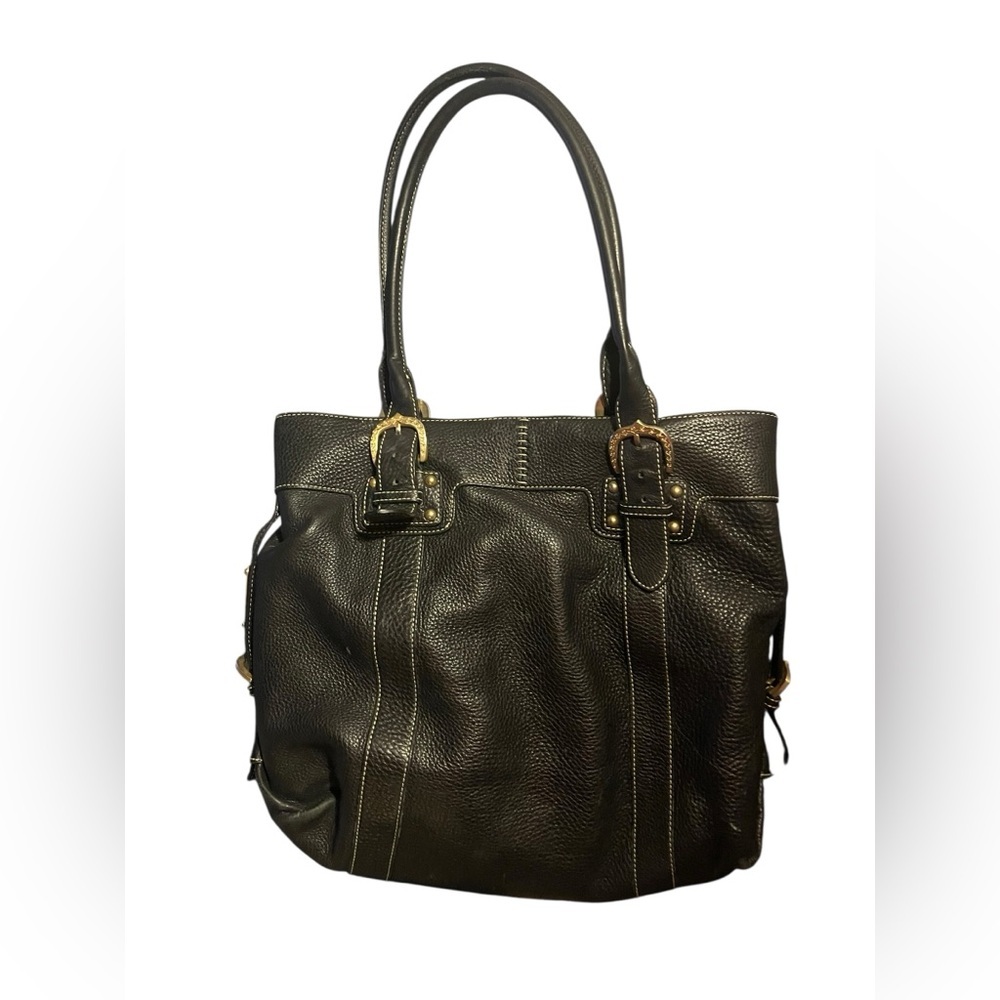 Dooney & Bourke Black Pebble Grain Leather Buckle Tote